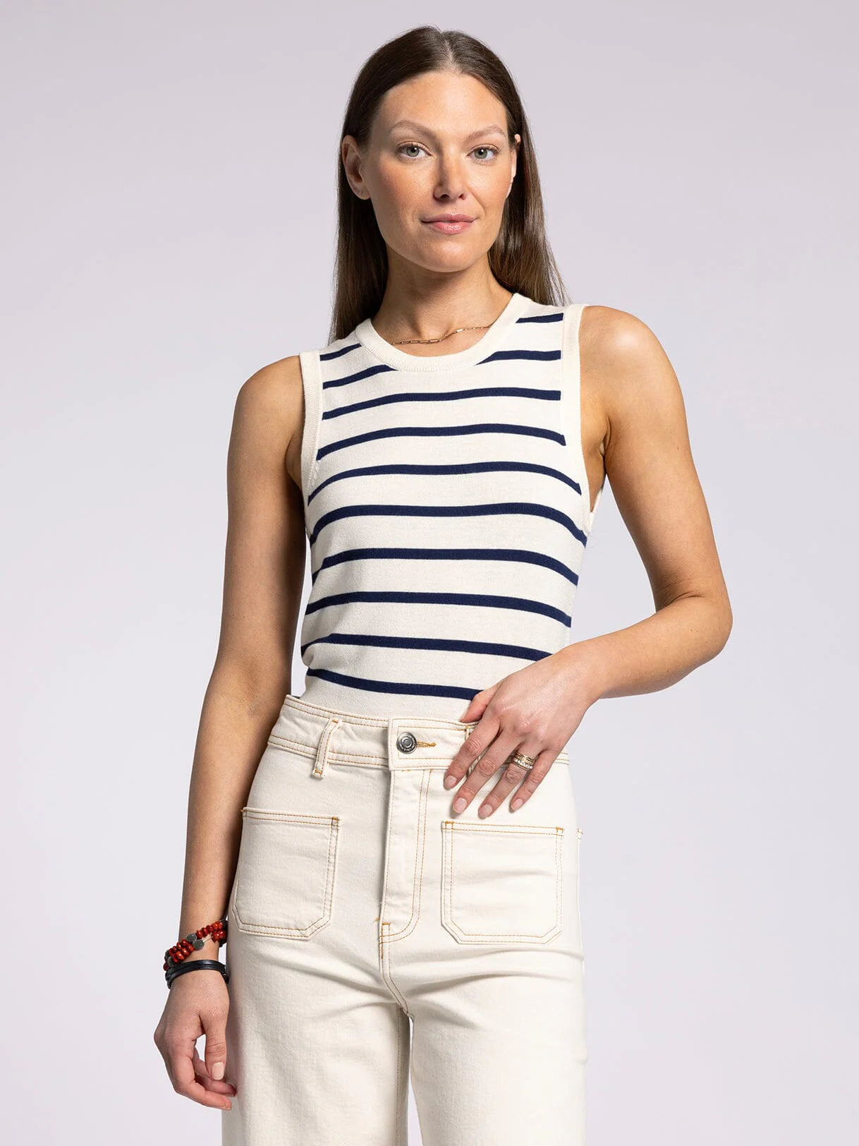 Elsa Tank Ivory + Navy