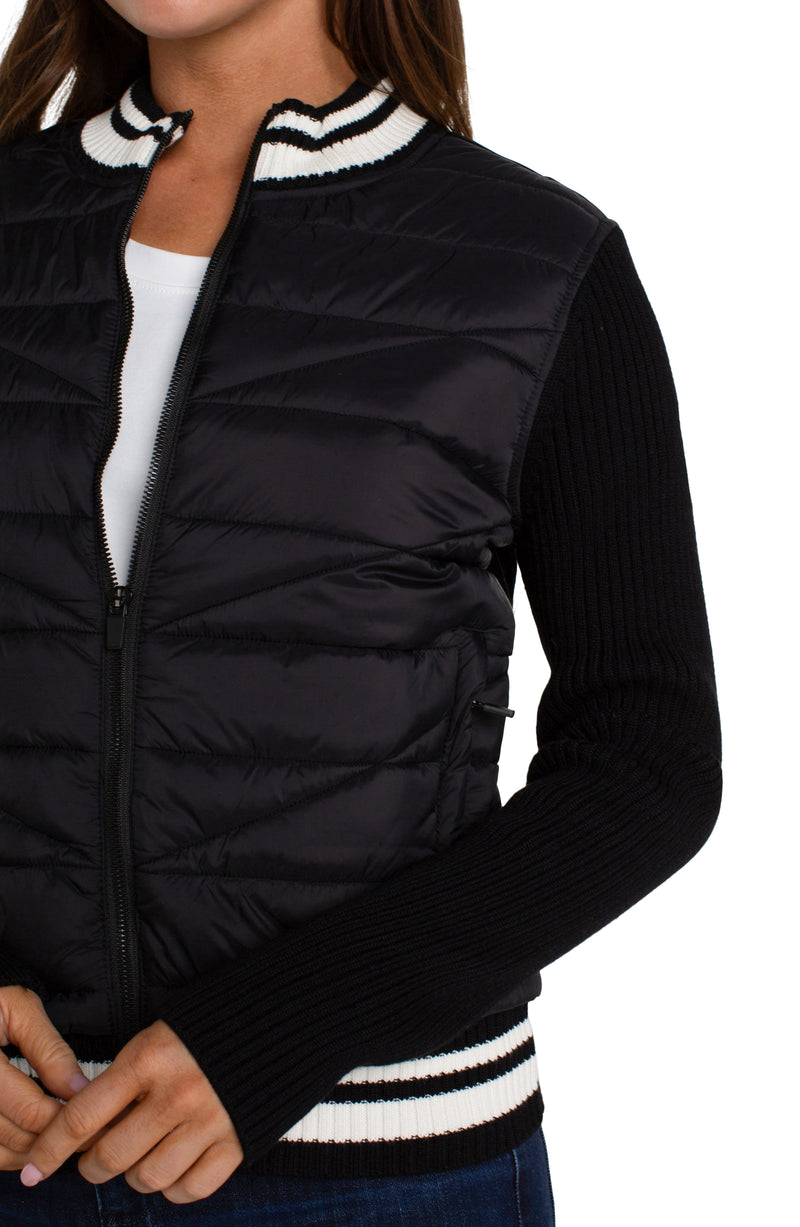 Sweater Sleeve Stripe Quilted Jacket Black