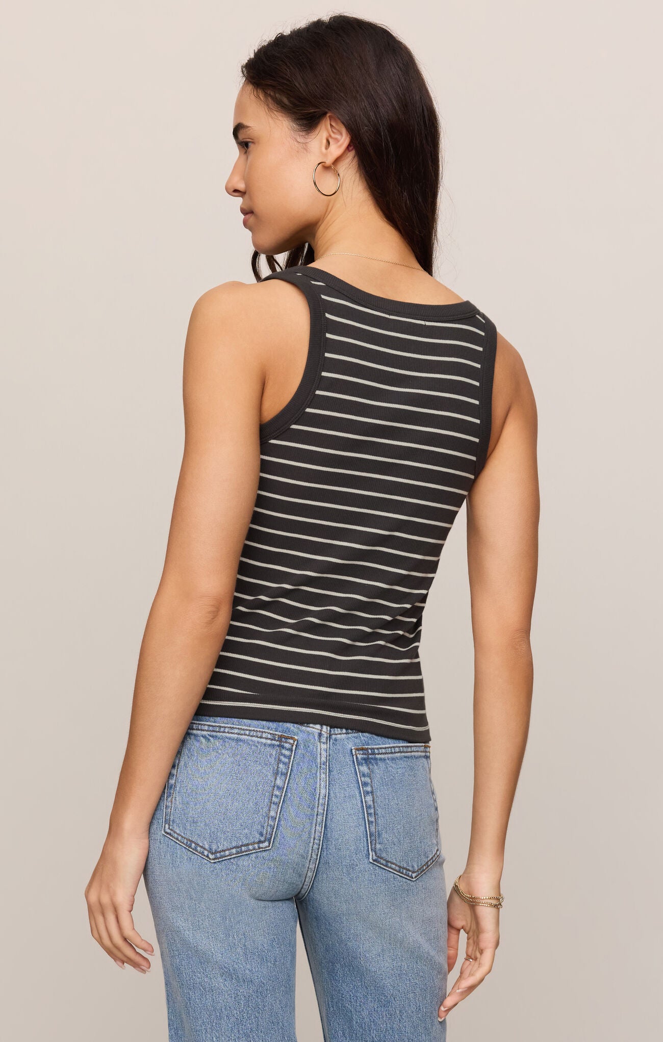 Rowe Striped Scoop Tank Ash Black