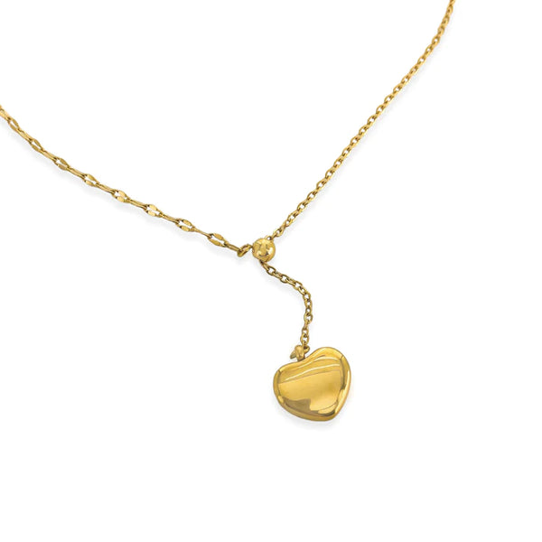 Mix Chain Sliding Heart Lariat Necklace - Gold