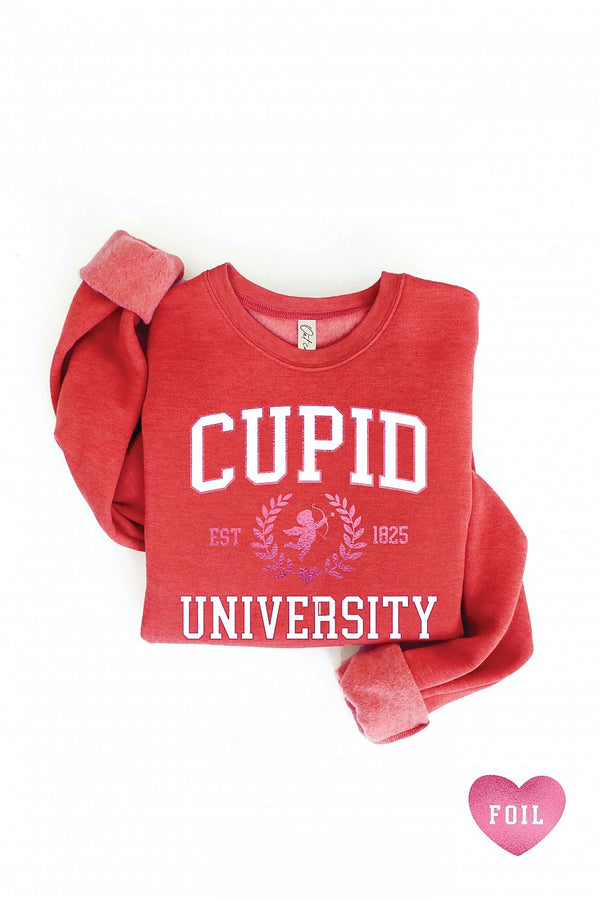 Cupid University Foil Graphic Sweatshirt Cranberry Heather