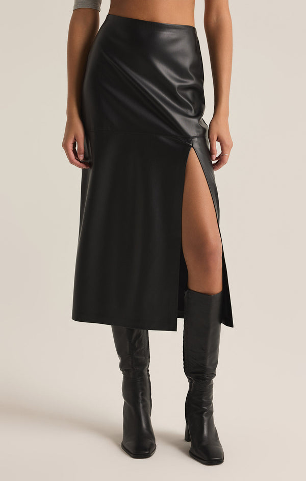 Metropolitan Leather Midi Skirt Black