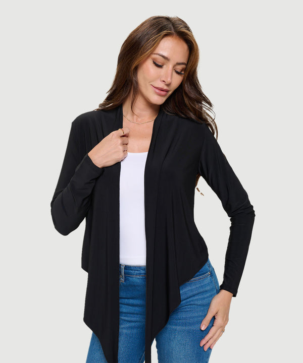 Cropped Waterfall Tie Jacket Black