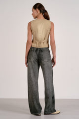 Covered Button Vest Top Khaki