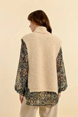 Fuzzy Knit Turtleneck Sweater Vest Cream