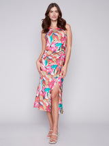 Satin Sleeveless Printed Long Dress Flora