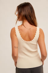 Scallop Edge Sweater Tank Cream