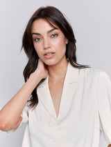 Tailored Collar Short Sleeve Blouse Ecru