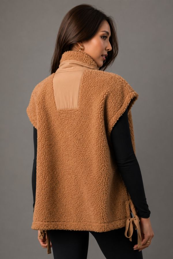 Nelle Fleece High Collar Vest Camel