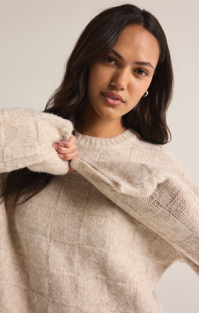 Delilah Check Sweater Light Oatmeal Heather