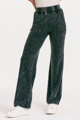 Francine Acid Wash Split Hem Flare Pants Black
