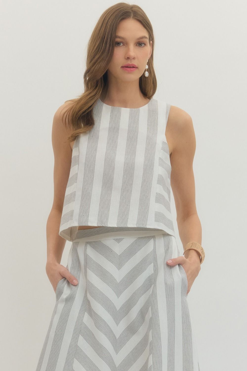 Multi Stripe Top Grey