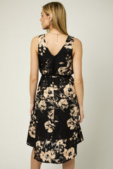 Front Tie Floral Mini Dress Black + Taupe