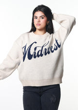 Midwest Retro Script Oversize Sweater Sand