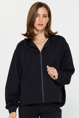 Adjustable Drawstring Hoodie Jacket Black