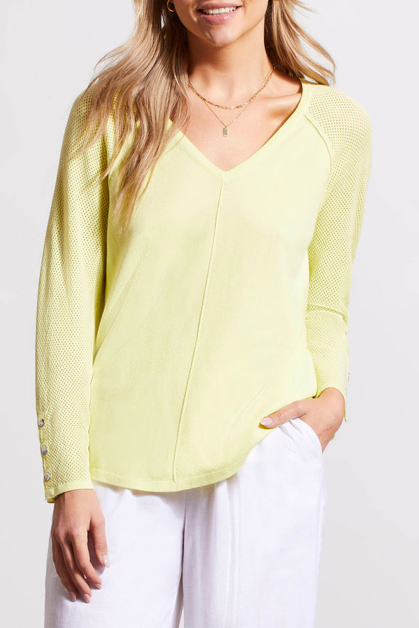 Mesh Button Sleeve Raglan Sweater Top Wild Lime
