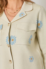 Floral Patterened Sweater Jacket Ivory + Powder Blue