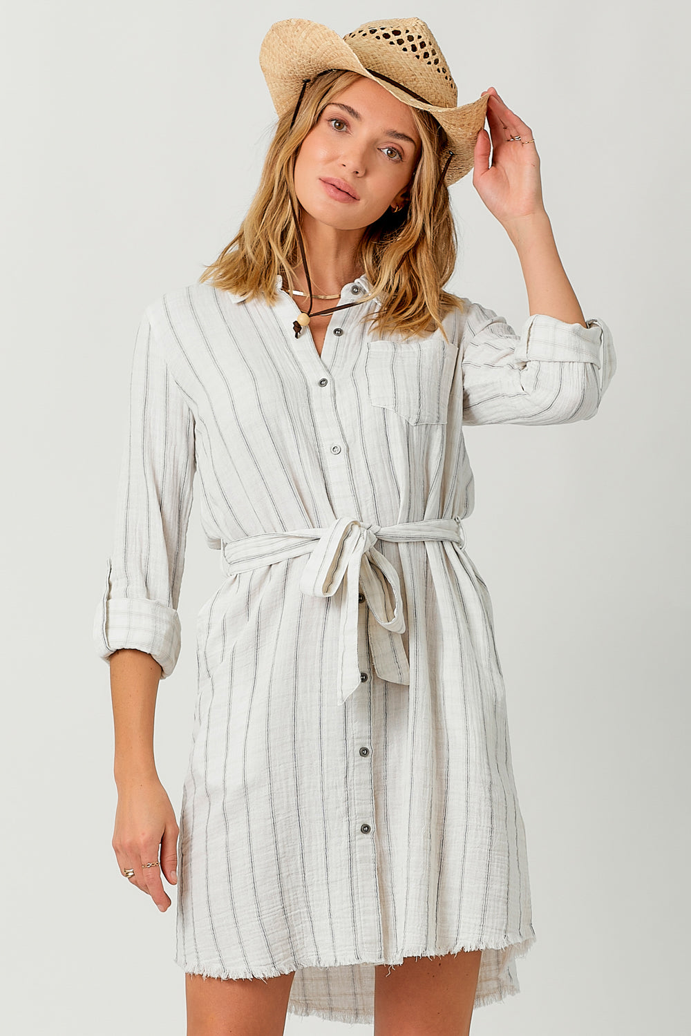 Washed Stripe Shirt Dress Washed Off White Stripe