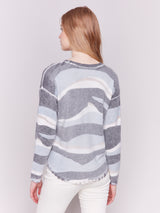 Wavy Print Reversible Dist. Hem Plush Sweater Denim