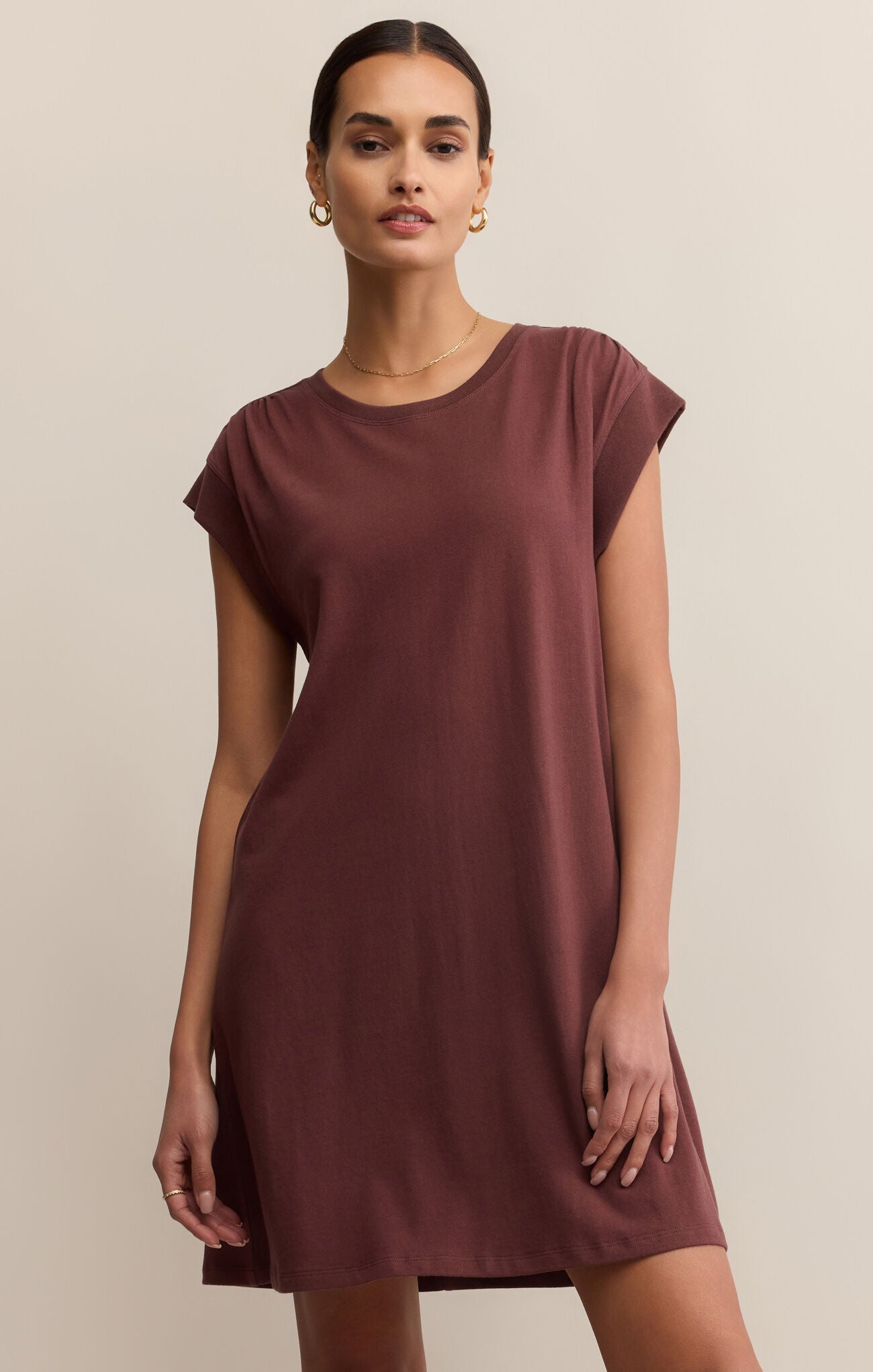 Routine Shift Mini Dress Sandalwood