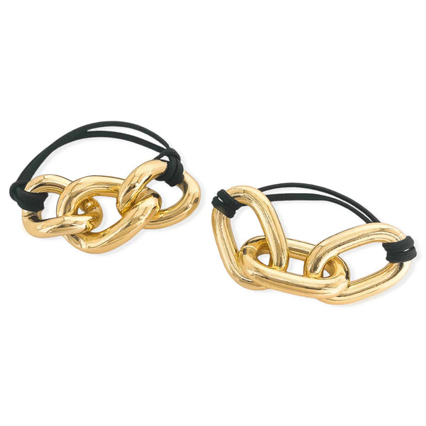 2 Pack Curb/Paperclip Statement Hair Tie Set - Gold Black