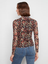 Printed Mesh Mock Neck Long Sleeve Top Kaia