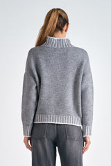 Striped Detail Hem Turtleneck Sweater Charcoal