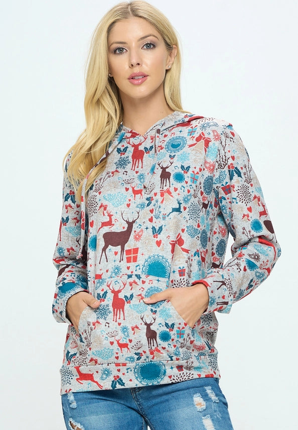 Holiday Print Hoodie with Pocket
