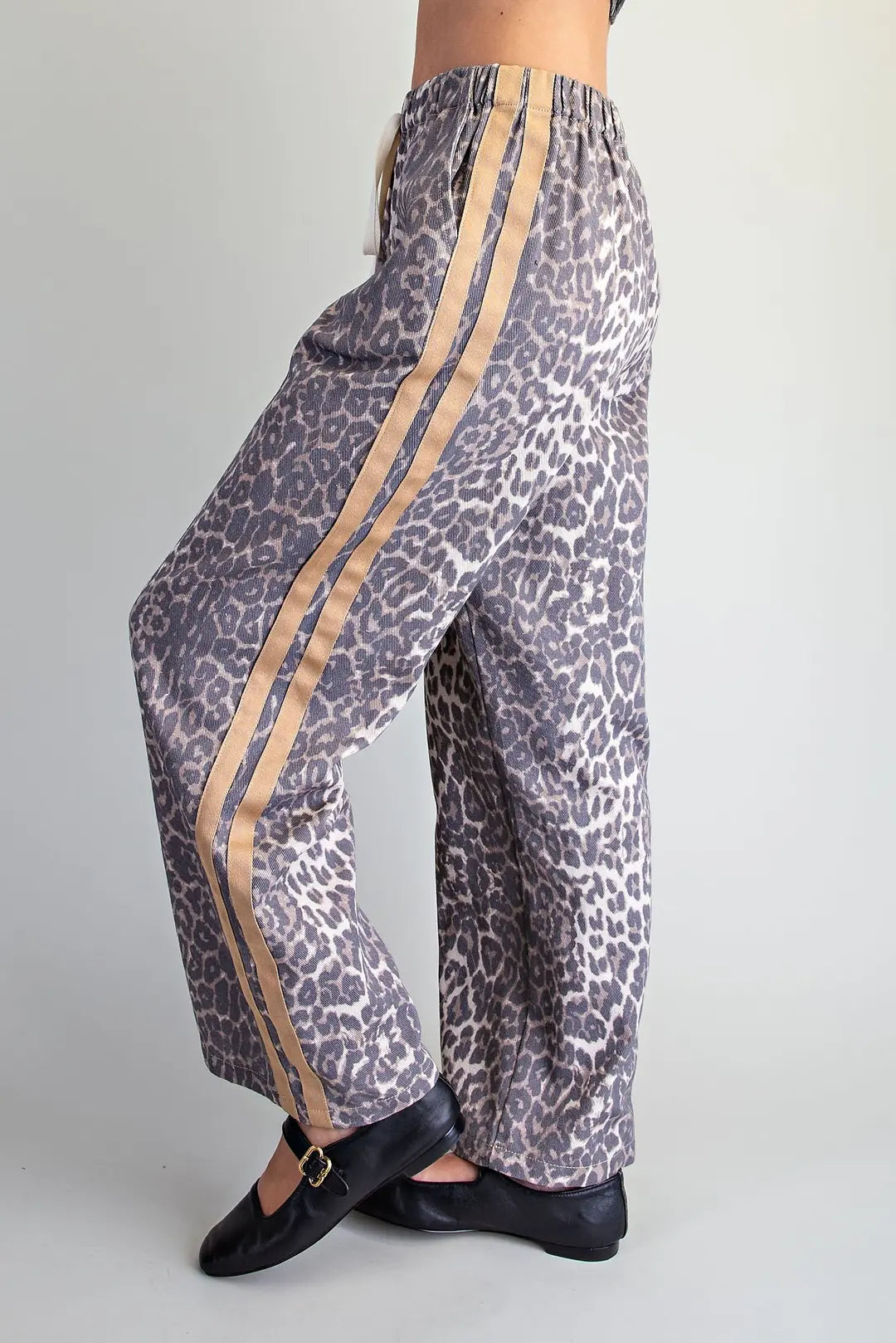 Mineral Washed Leopard Side Stripe Pants Leopard