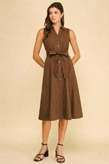 Sleeveless A Line Shirt Dress Mocha