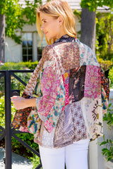 Multi Floral Patch Kimono Latte