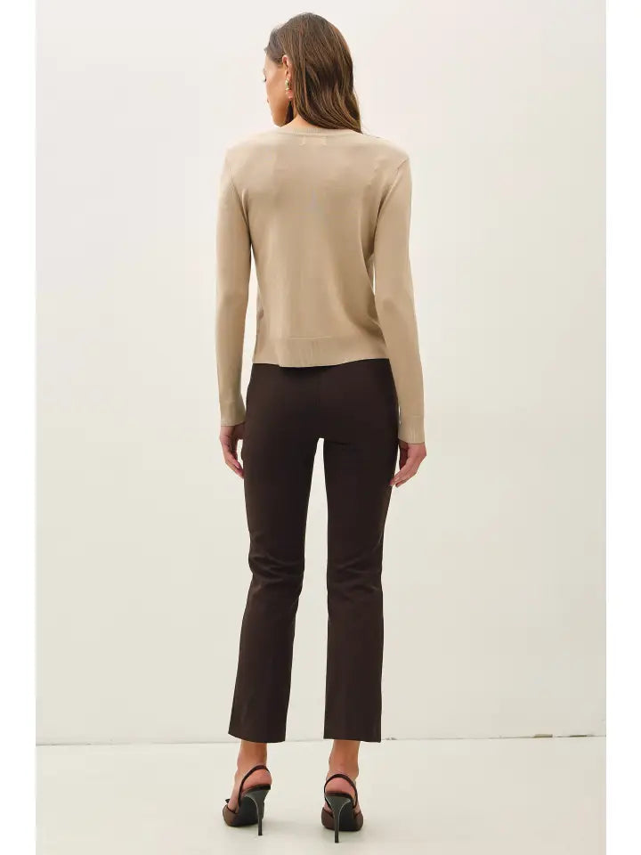Ultra Soft Button Up Crew Neck Cardigan Tan