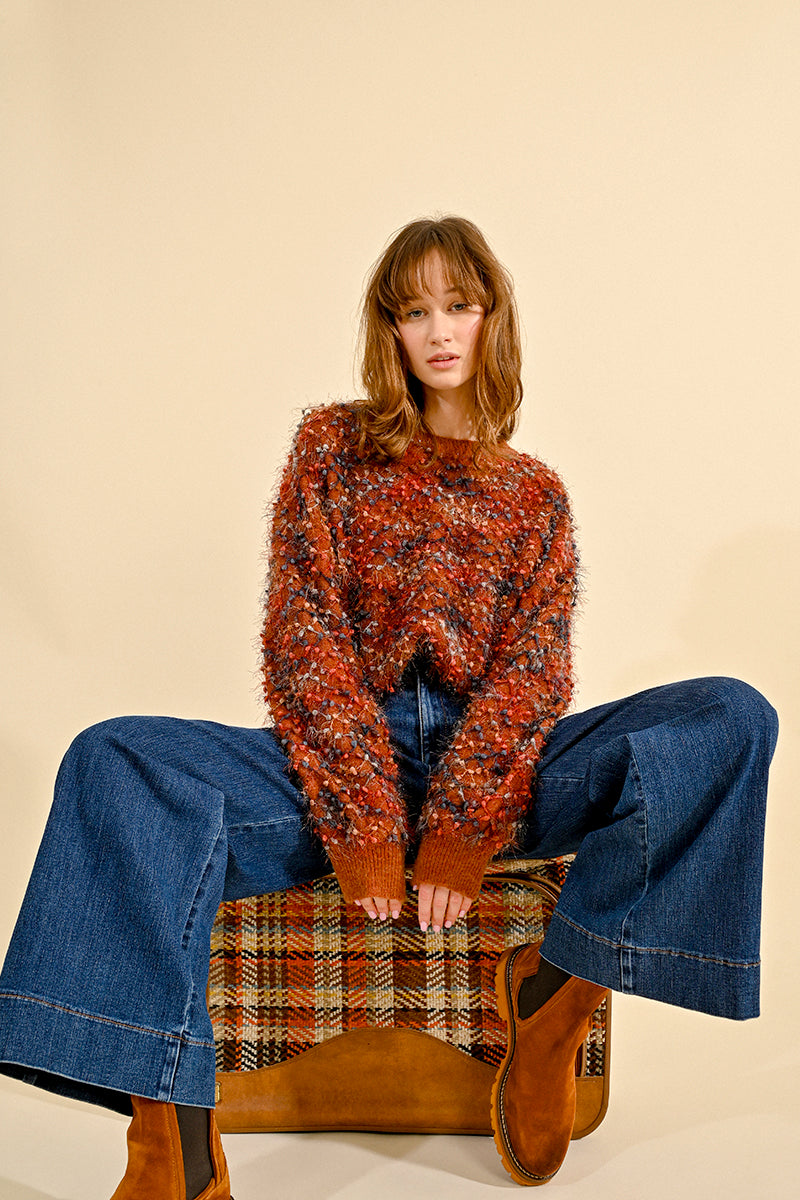 Eyelash Textured Dots Sweater Rust