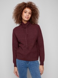Textured Raglan Cowl Neck Sweater Heather Cabernet