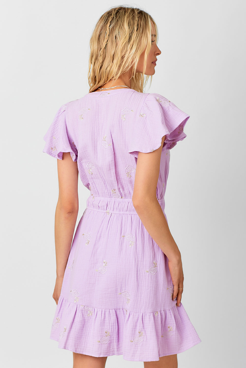 Embroidery Double Gauze Dress Lavender Pink