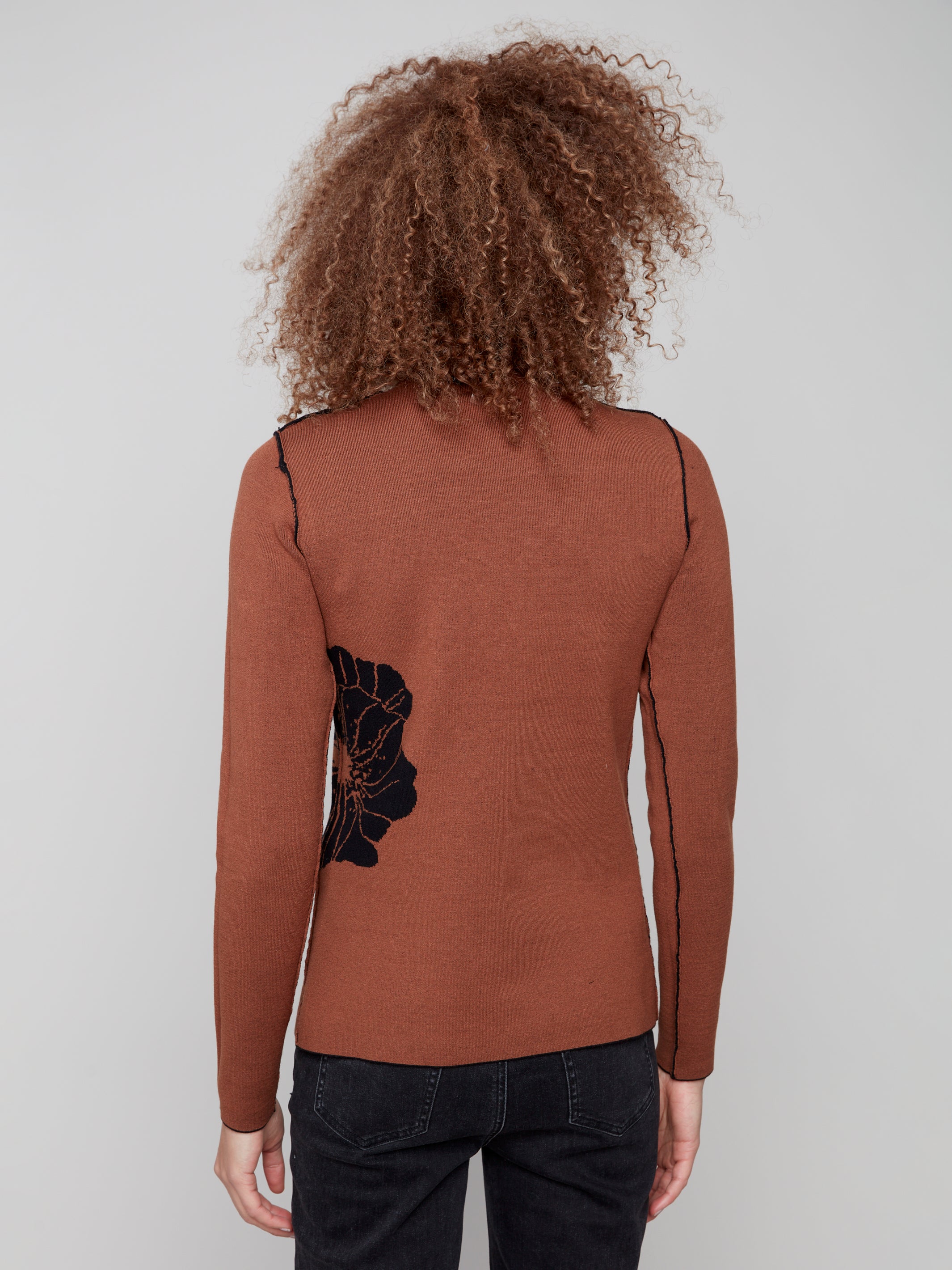 Printed Reversible Mock Neck Sweater Cacao
