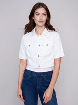 Short Sleeve Crop Denim Jacket White