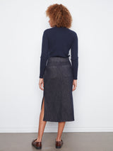 Pull On Patch Pocket Stretch Denim Midi Skirt Deep Blue