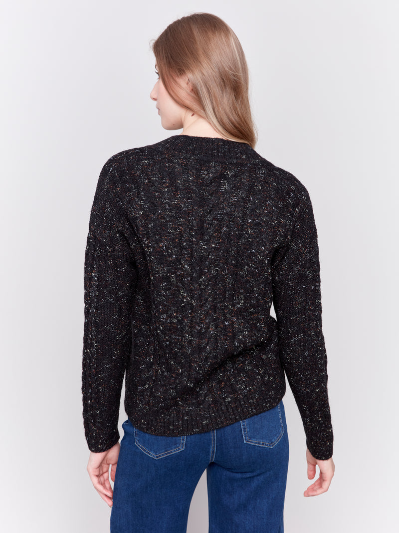 Speckled Yarn Cable Knit Sweater Heather Black