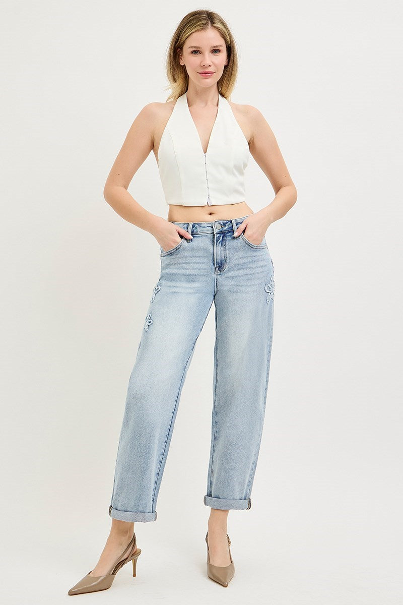 Flower Patch Slouchy Cropped Barrel Jeans Light