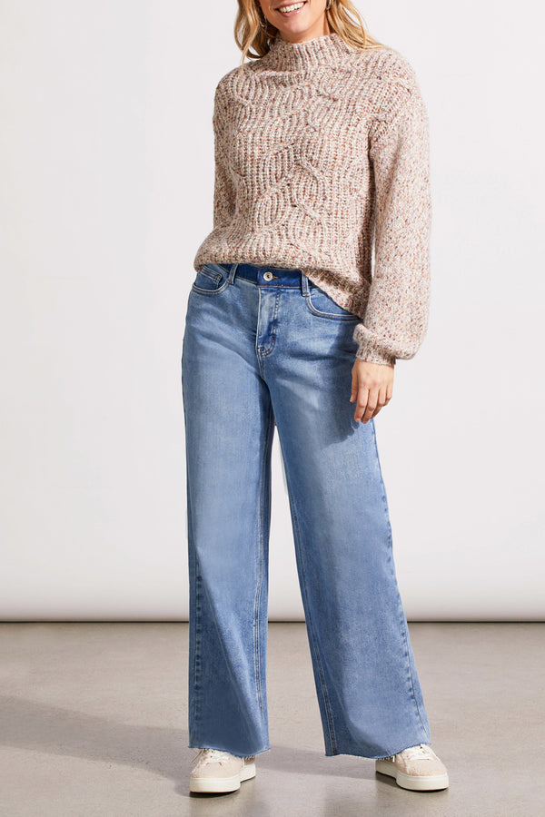 Funnel Neck Oversize Cable Knit Confetti Sweater Latte