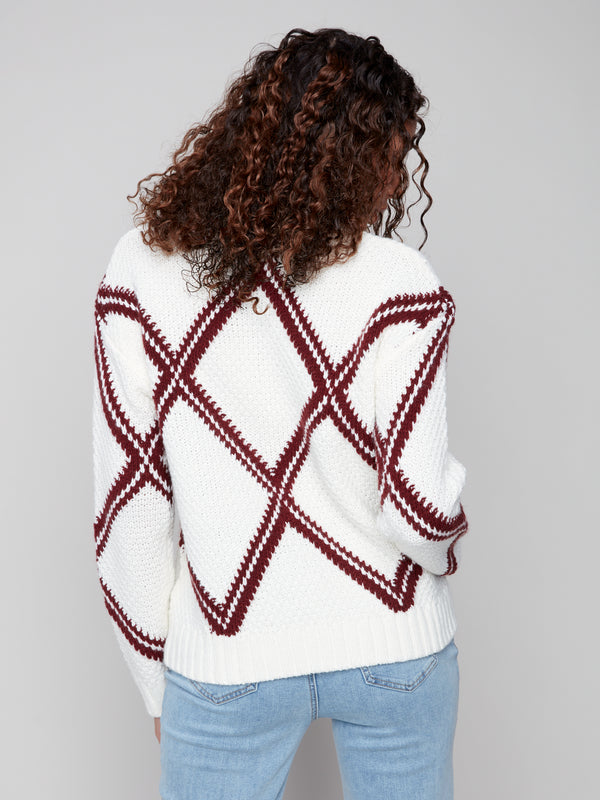 Crew Neck Intarsia Diamonds Sweater Cabernet