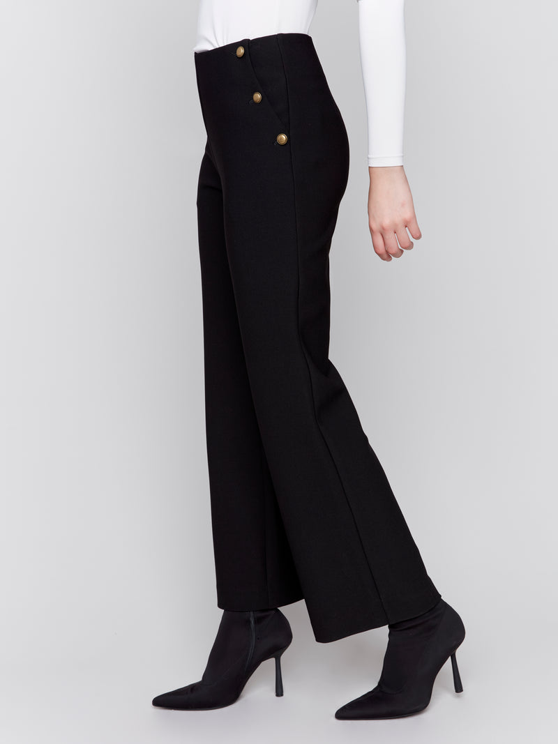 Button Detail Gutsy Crepe Flare Pants Black