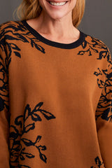 Reversible Cotton Crewneck Sweater Walnut Floral