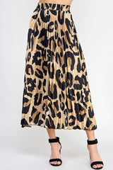 Leopard Print Pleated Midi Skirt Multi