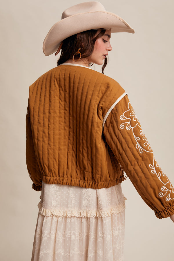 Embroidered Quilted Western Jacket Camel