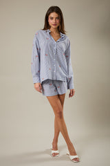 Stripe Flag Embroidered Shorts Navy White Stripe
