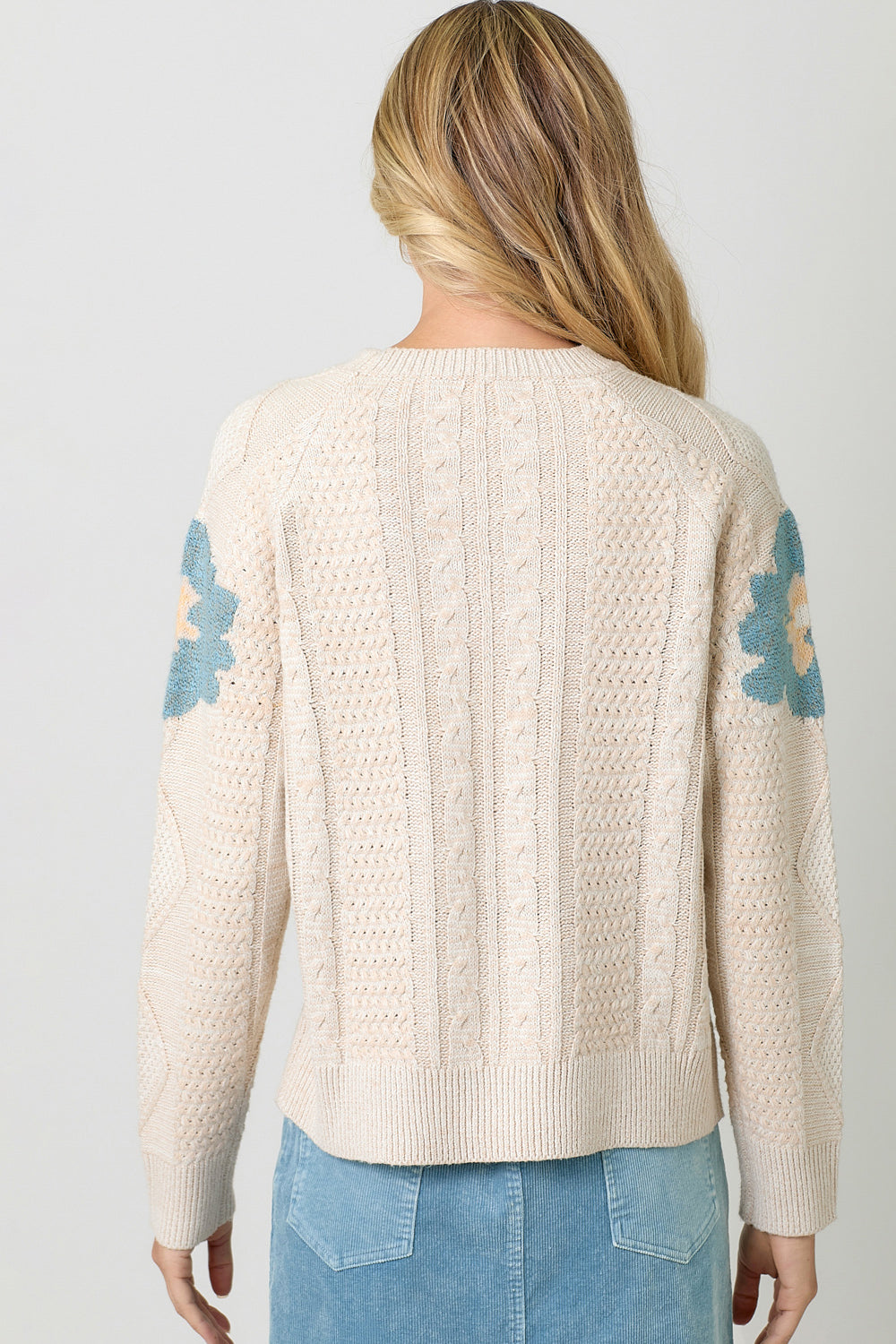 Mix Knit Floral Sweater Oatmeal Mix