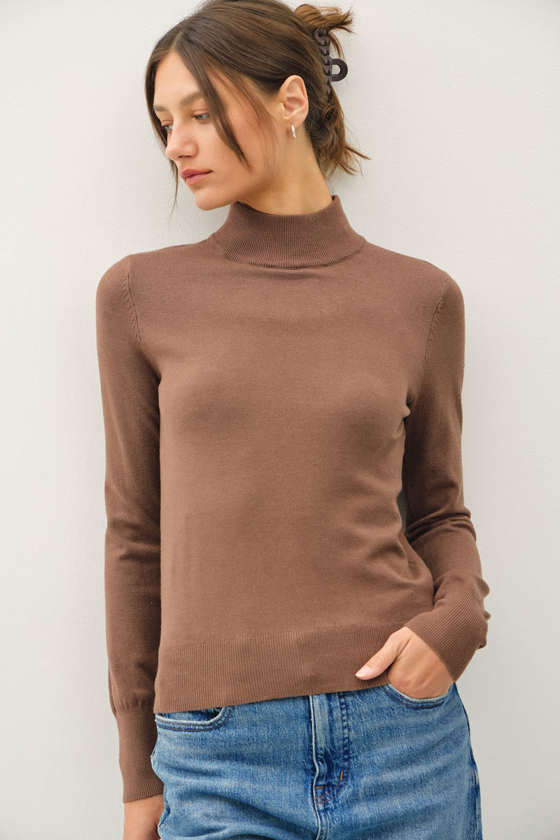 Mock Neck Basic Sweater Chestnut