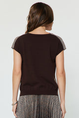 Houndstooth Solid Knit Back Short Sleeve Top Multi